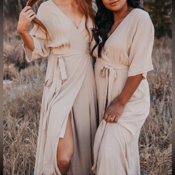 In-loom taupe wrap maxi dress size medium - Picture 2 of 5